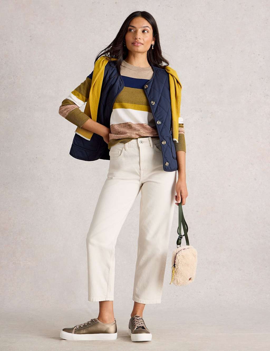 White Stuff Merino Wool Blend Striped Jumper Green Mix