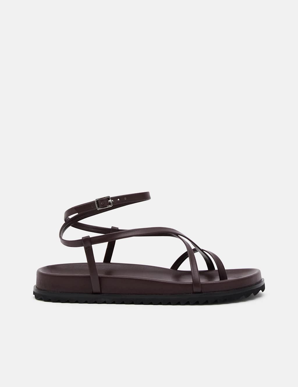 HUSH Leather Buckle Ankle Strap Flat Sandals Burgundy