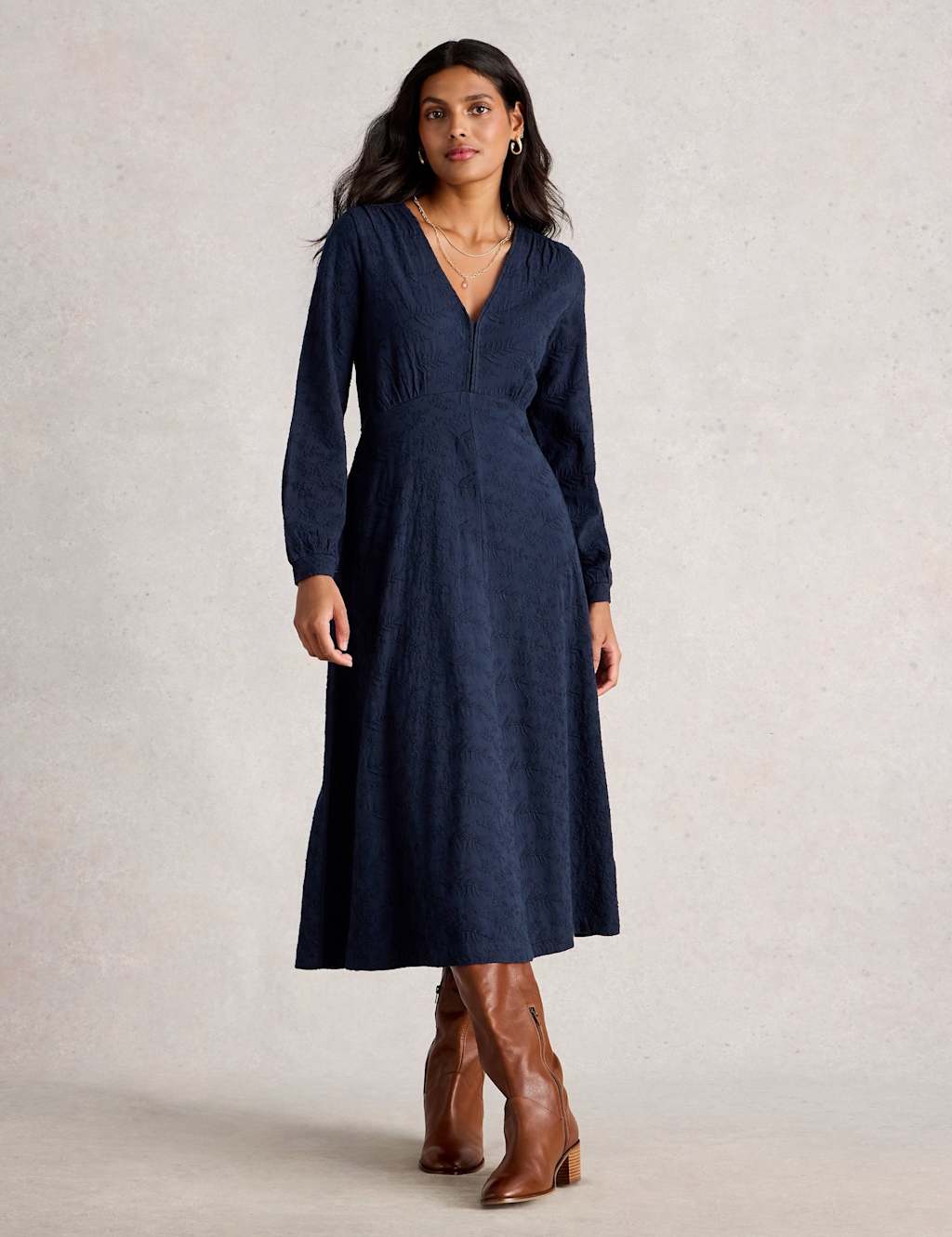 White Stuff Women's Cotton Rich Jersey Embroidered Midi Dress - 14REG - Navy, Navy