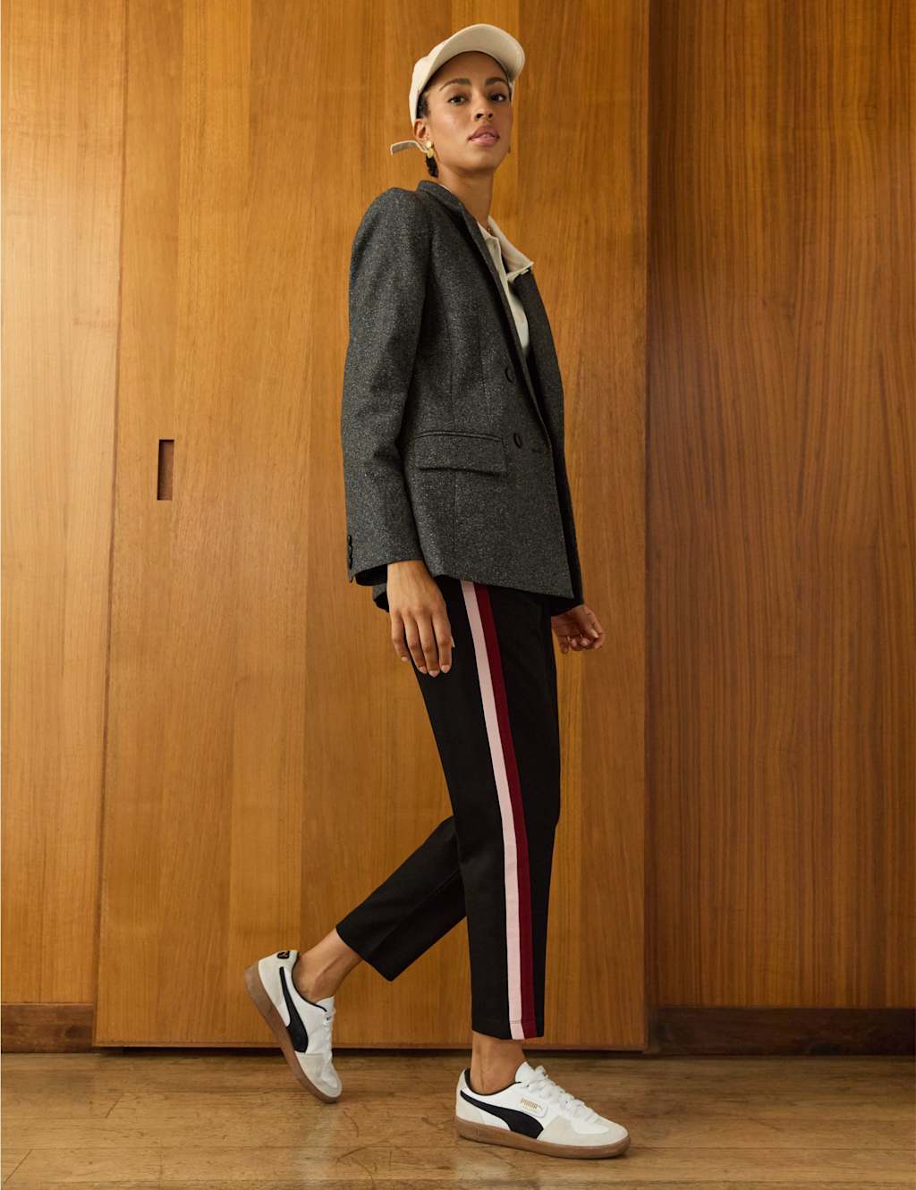 BAUKJEN Side Stripe Tapered Trousers Black Mix