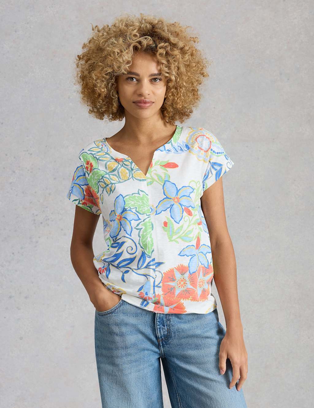White Stuff Women's Pure Cotton Printed T-Shirt - 10 - White Mix - Available at M&S