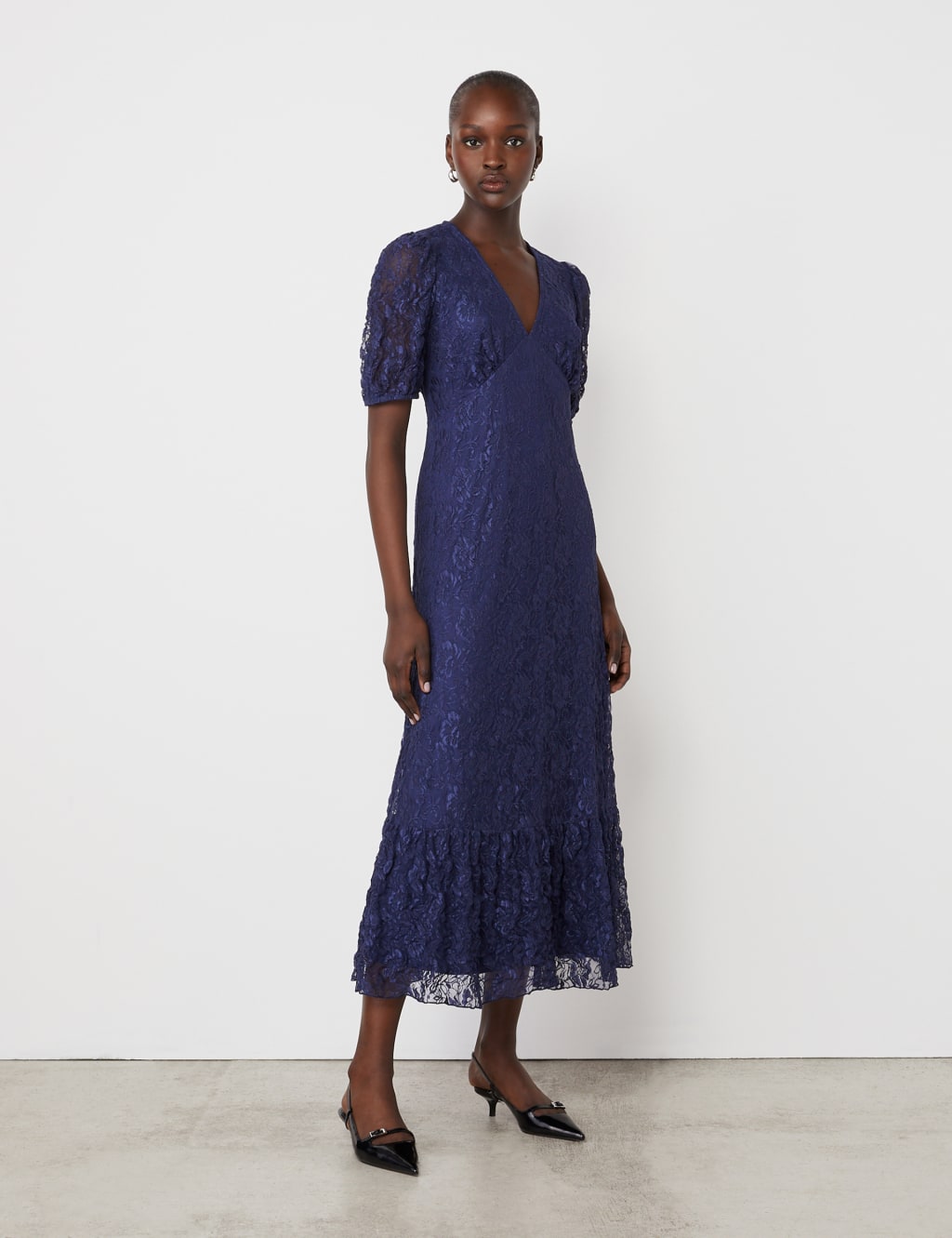 Lace V-Neck Midi Tiered Dress