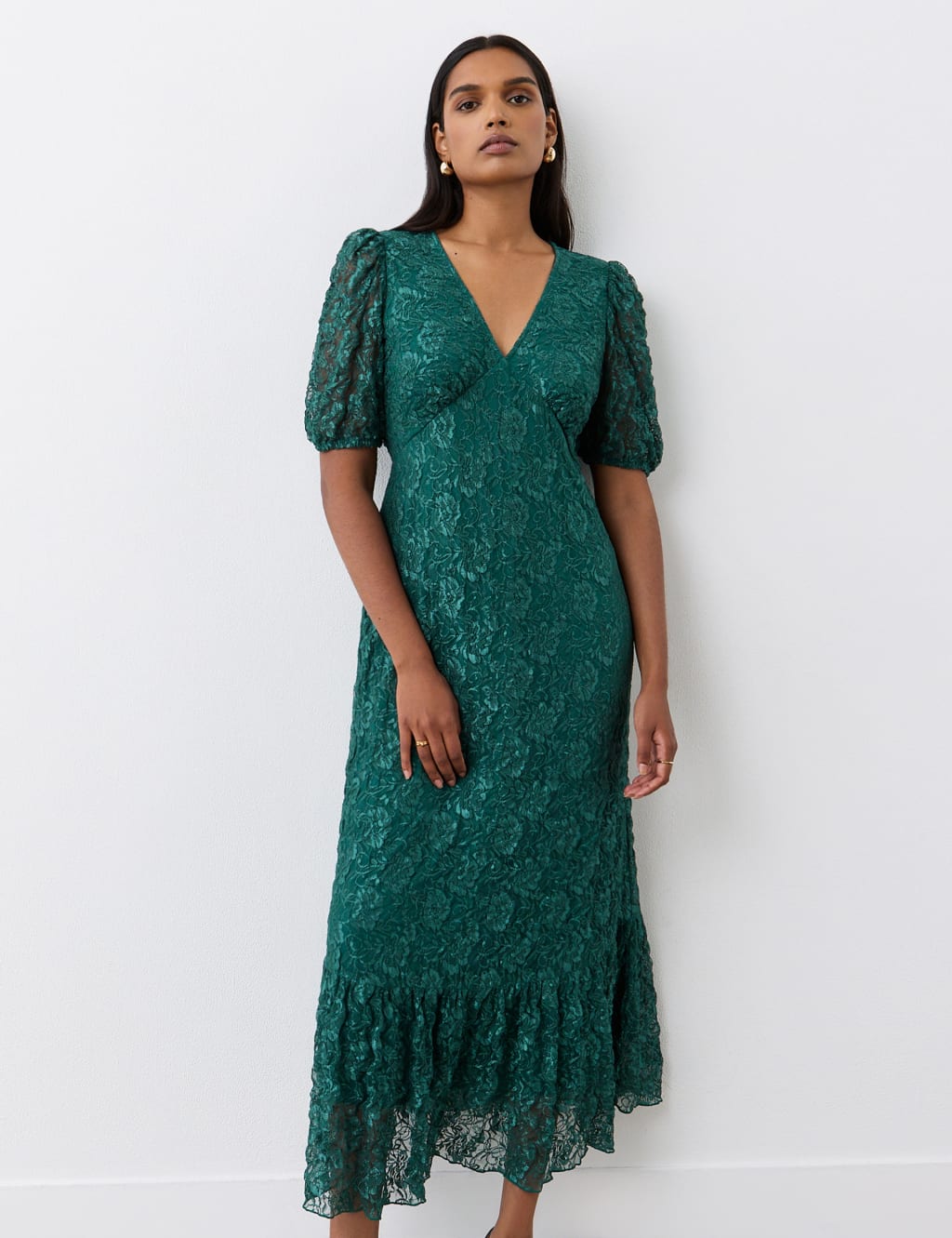 Lace V-Neck Midi Tiered Dress