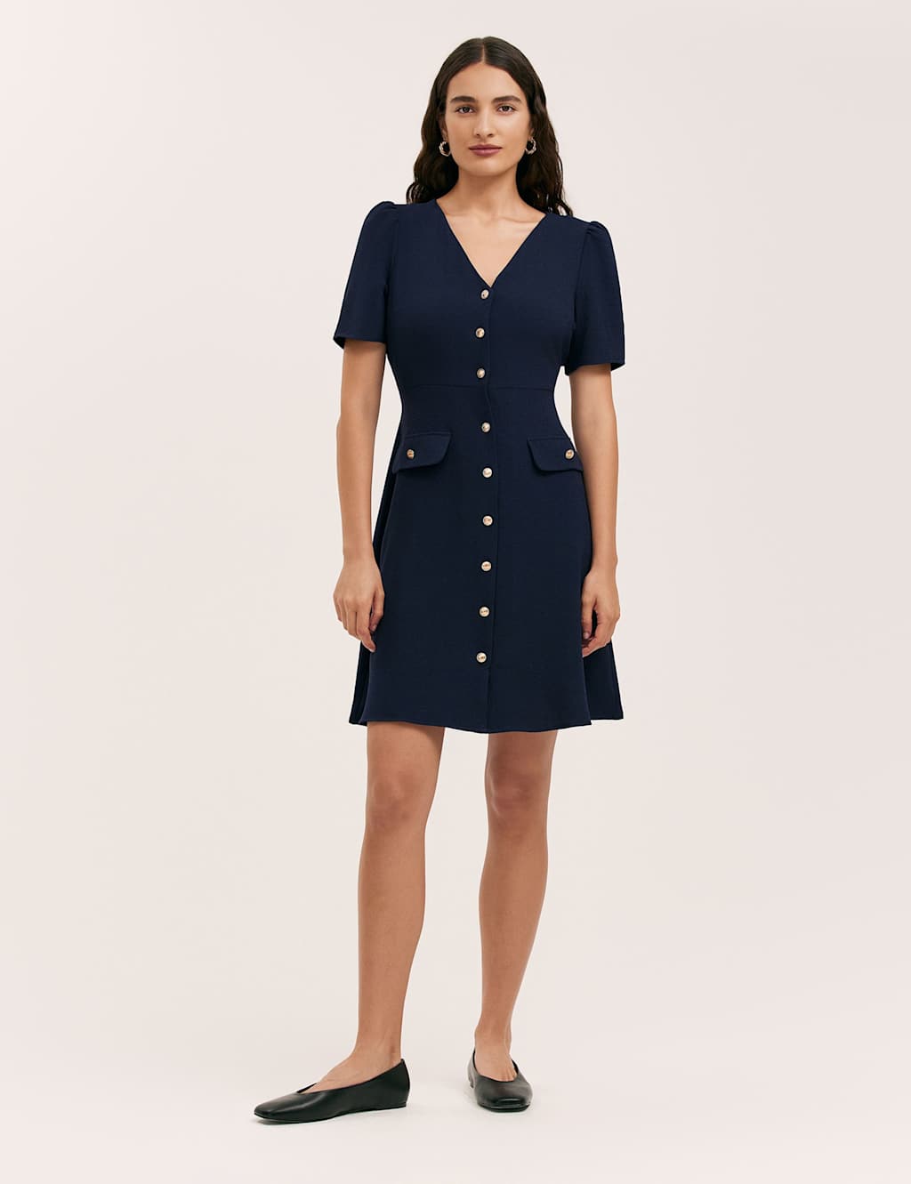 Finery London Women's V-Neck Button Through Tailored Dress - 18 - Navy - Available at M&S