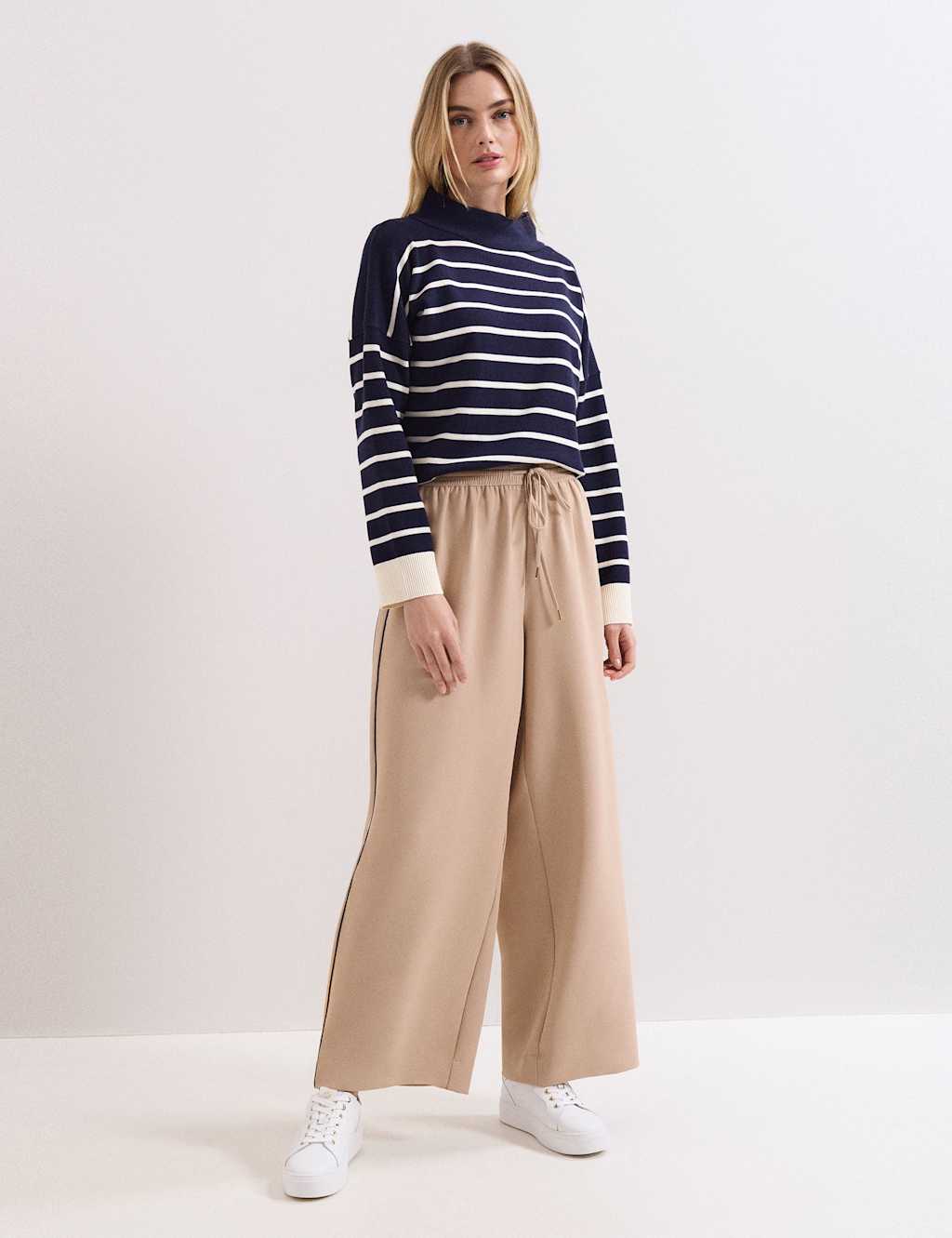 Phase Eight Women's Side Stripe Drawstring Wide Leg Trousers - 14 - Camel Mix - Available at M&S