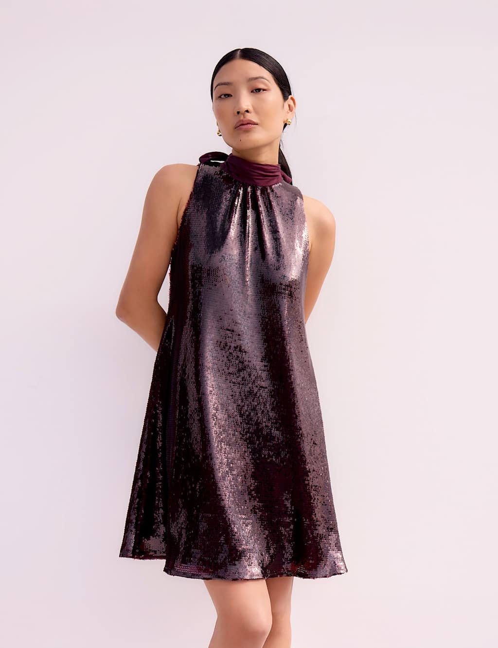 RO&ZO Sequin Halter Neck Mini Trapeze Dress Red Mix