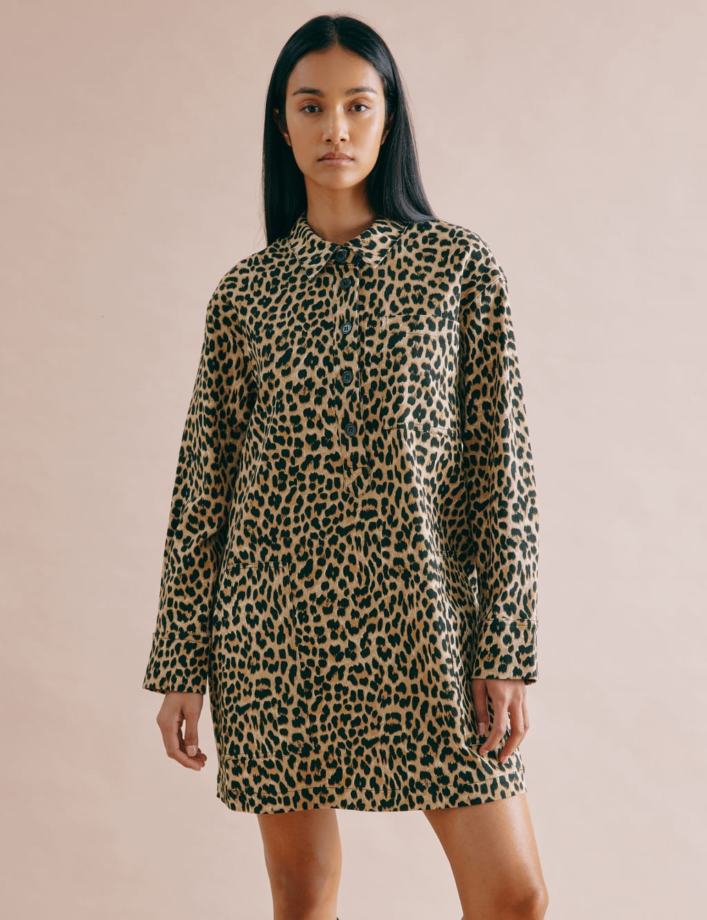 Cotton Rich Animal Print Shirt Dress