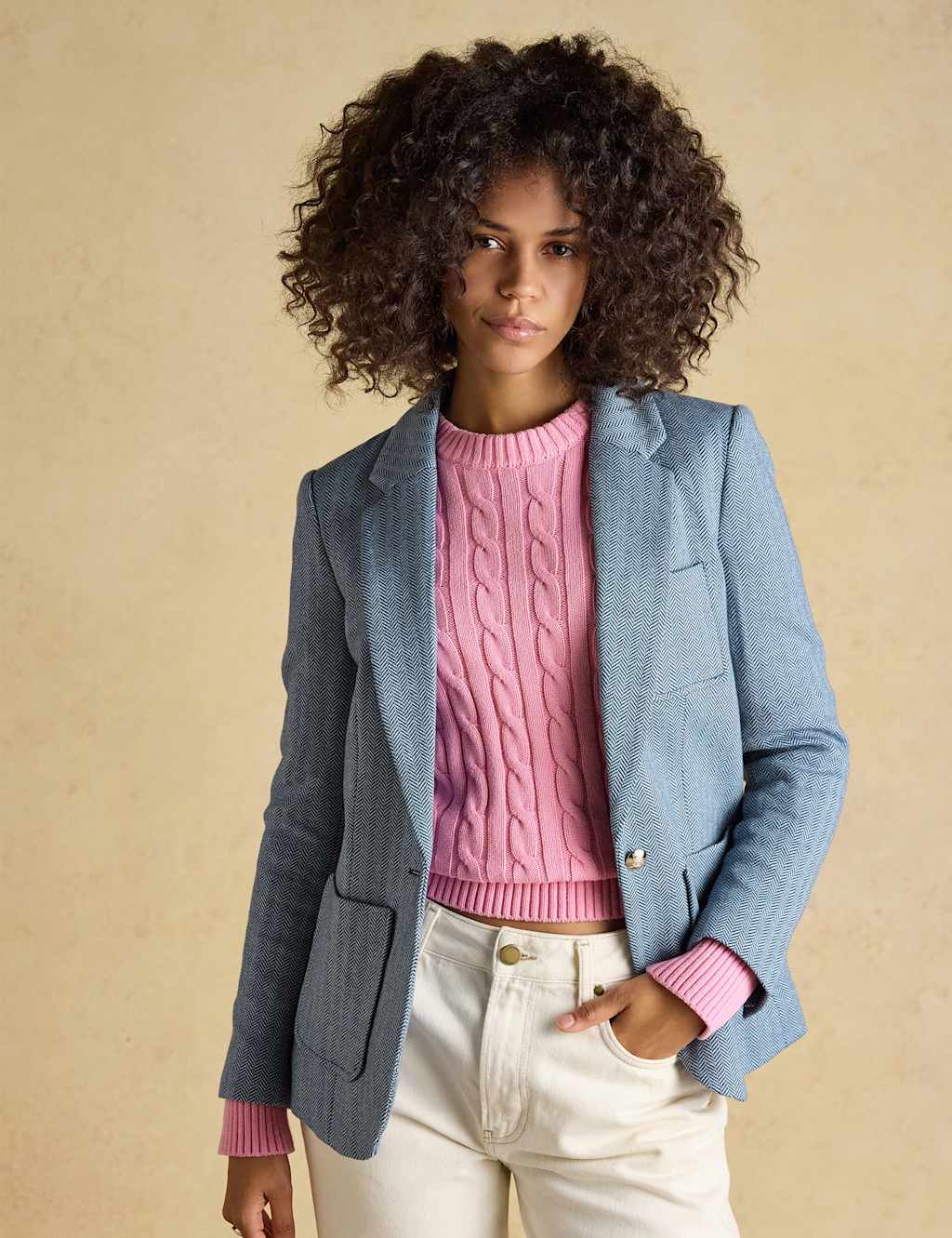 Joules Women's Herringbone Blazer - 16 - Blue Denim - Available at M&S