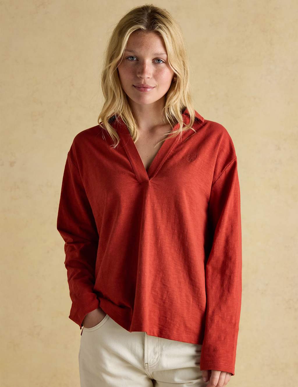 Joules Pure Cotton Collared Slub Top Orange