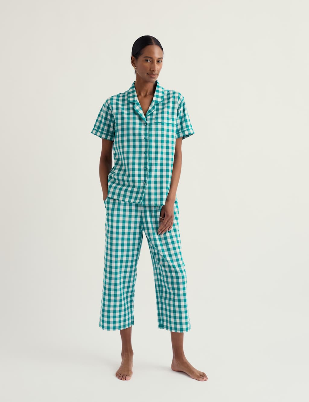 Seasalt Cornwall Women's Pure Cotton Checked Pyjama Set - 10 - Teal Mix - Available at M&S