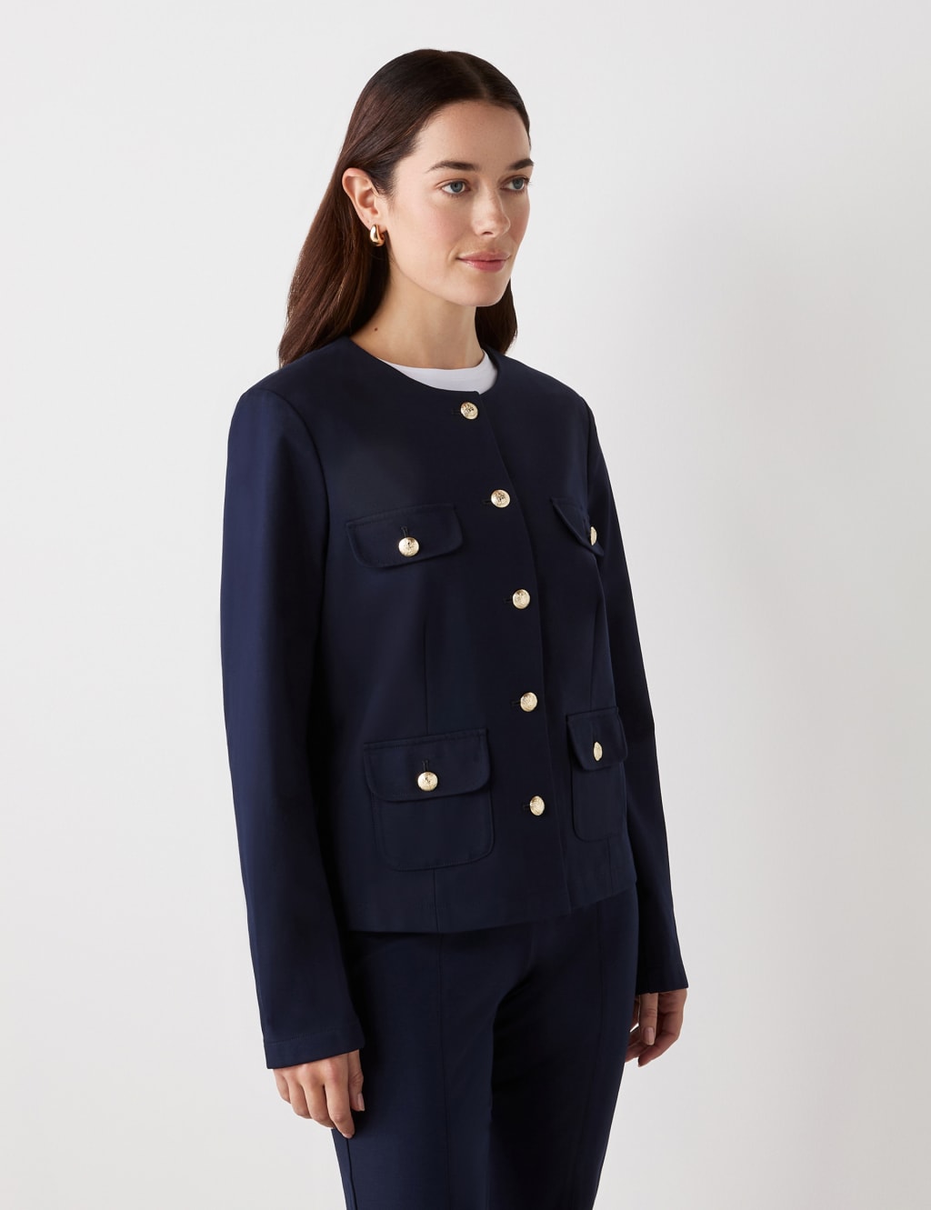 Ponte Jersey Collarless Short Jacket
