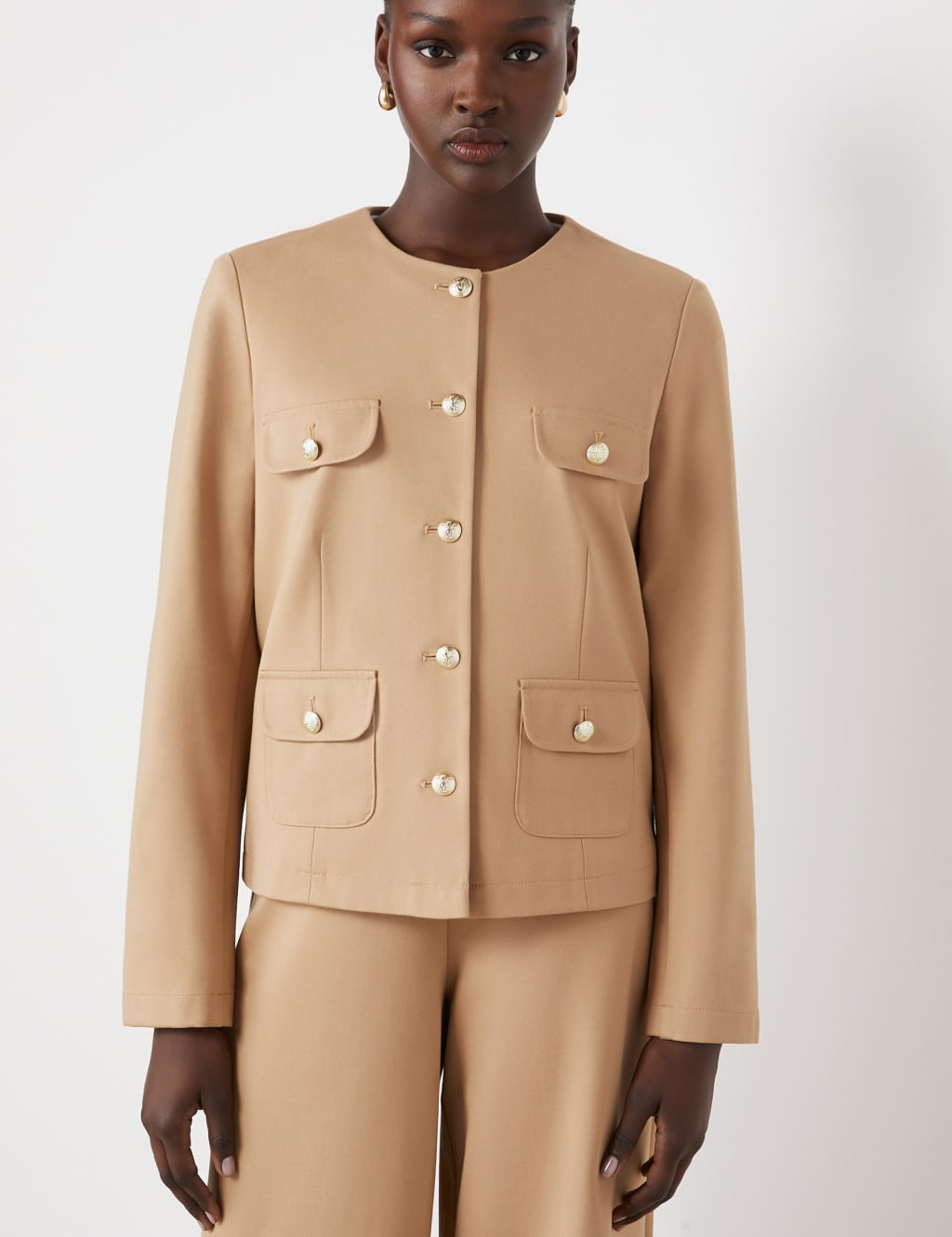 Ponte Jersey Collarless Short Jacket