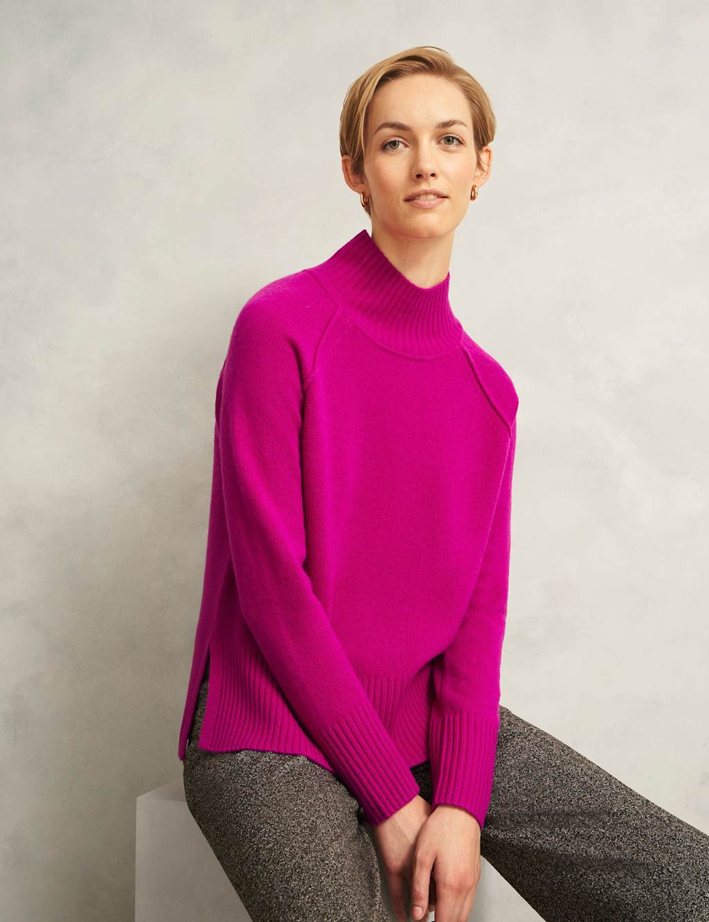 HOBBS Merino Wool Rich Ribbed Funnel Neck Jumper Pink