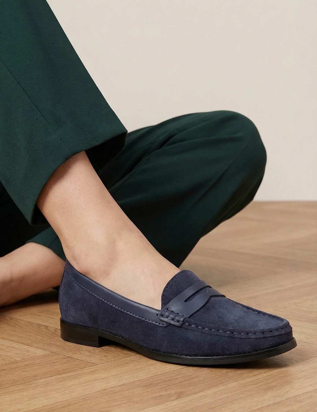 Jones Bootmaker Women's Wide Fit Suede Flat Loafers - 4 - Navy - Available at M&S