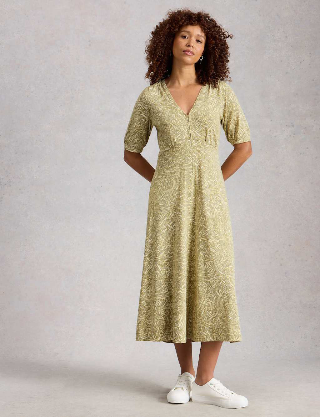 White Stuff Women's Cotton Modal Blend Jersey Midi Tea Dress - 12 - Green Mix - Available at M&S