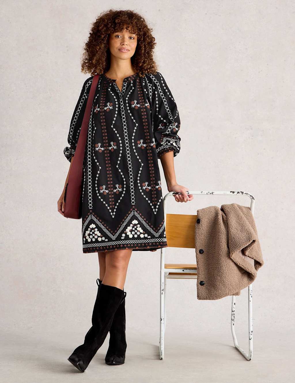 White Stuff Women's Pure Cotton Embroidered Shift Dress - 12REG - Black Mix, Black Mix
