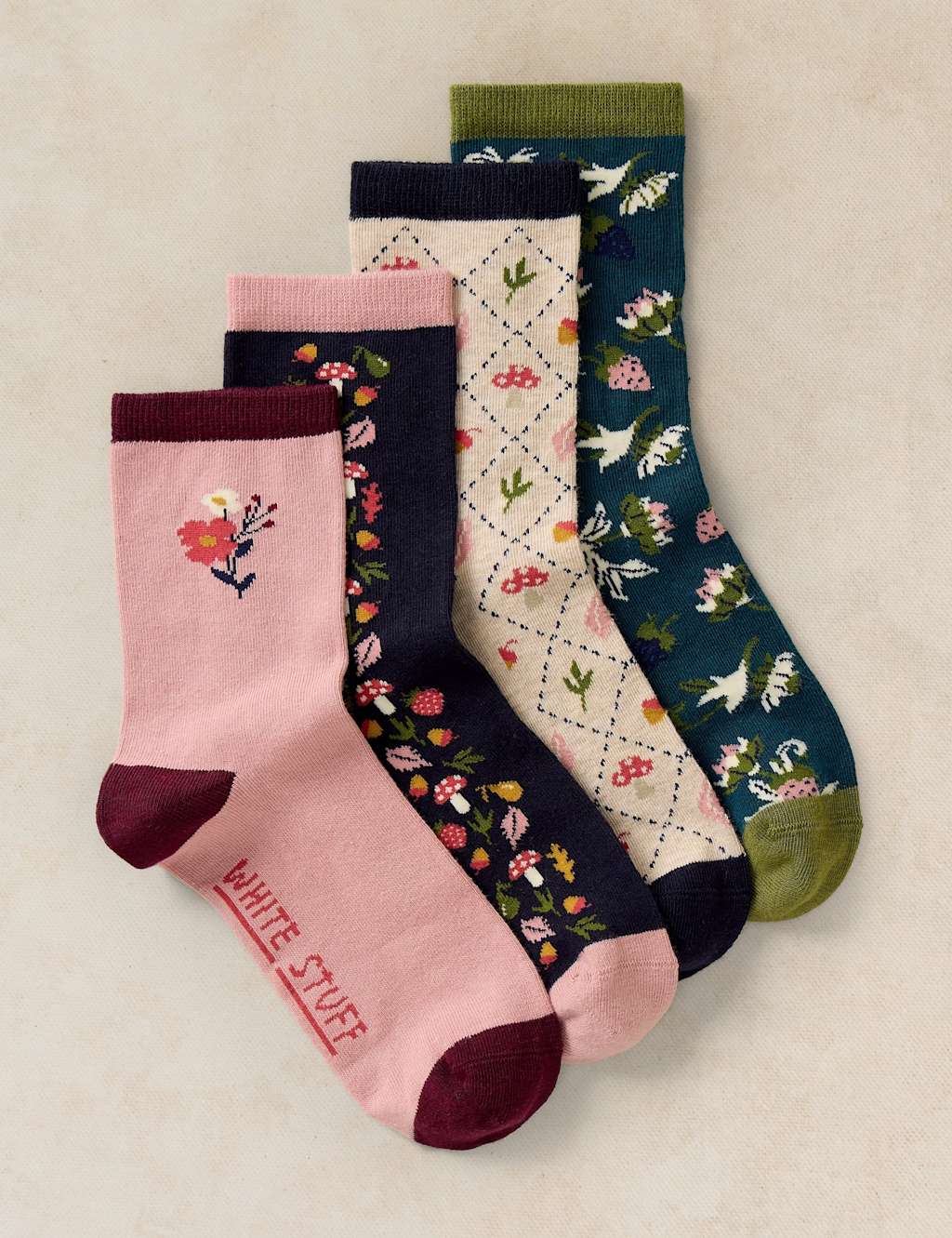 White Stuff Women's 4 Pack Cotton Rich Autumn Fruit Socks - 6-8 - Navy Mix - Available at M&S