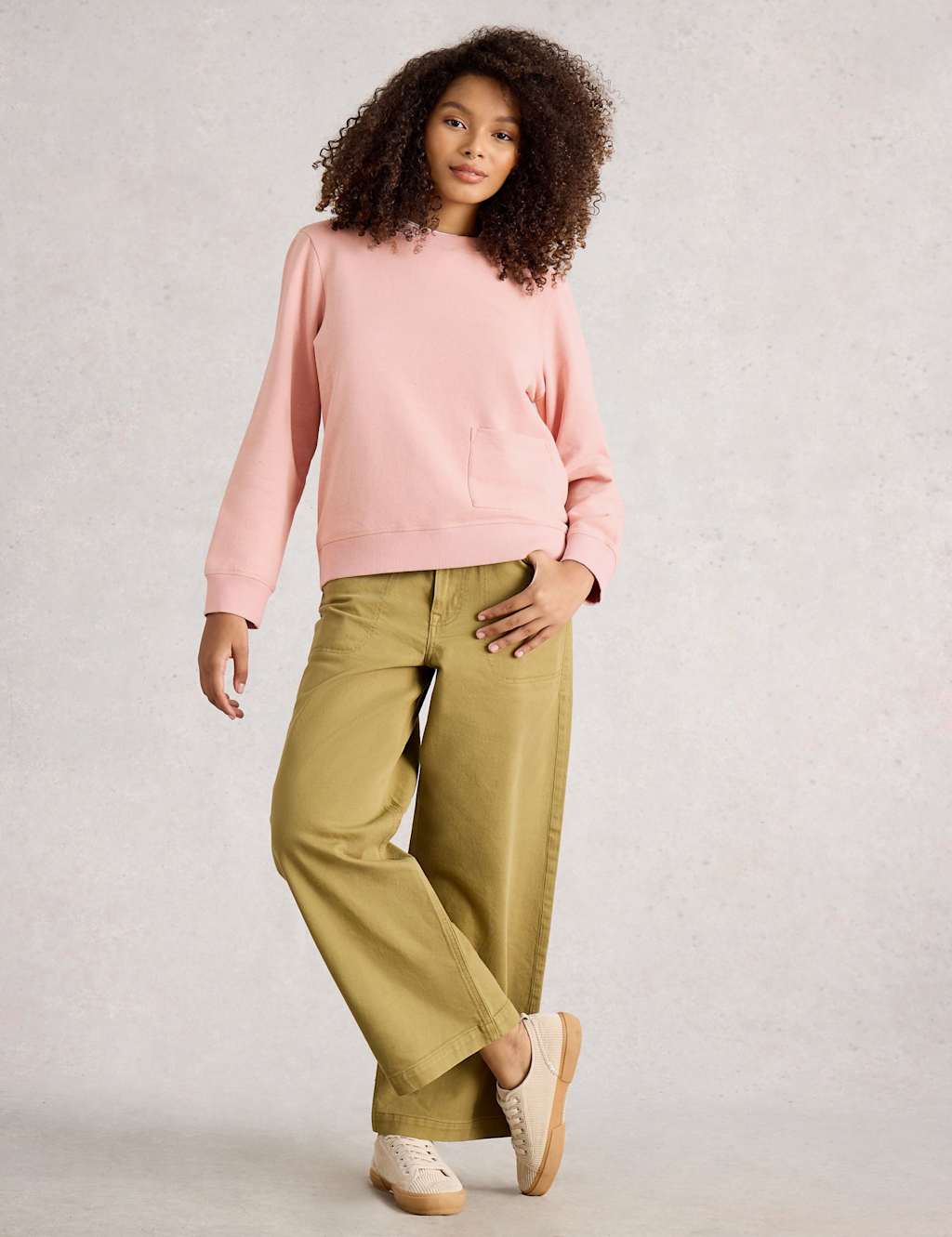 White Stuff Cotton Rich Pocket Crew Neck Sweatshirt Pink