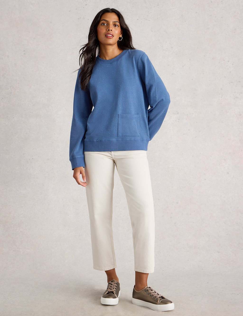 White Stuff Cotton Rich Pocket Crew Neck Sweatshirt Blue