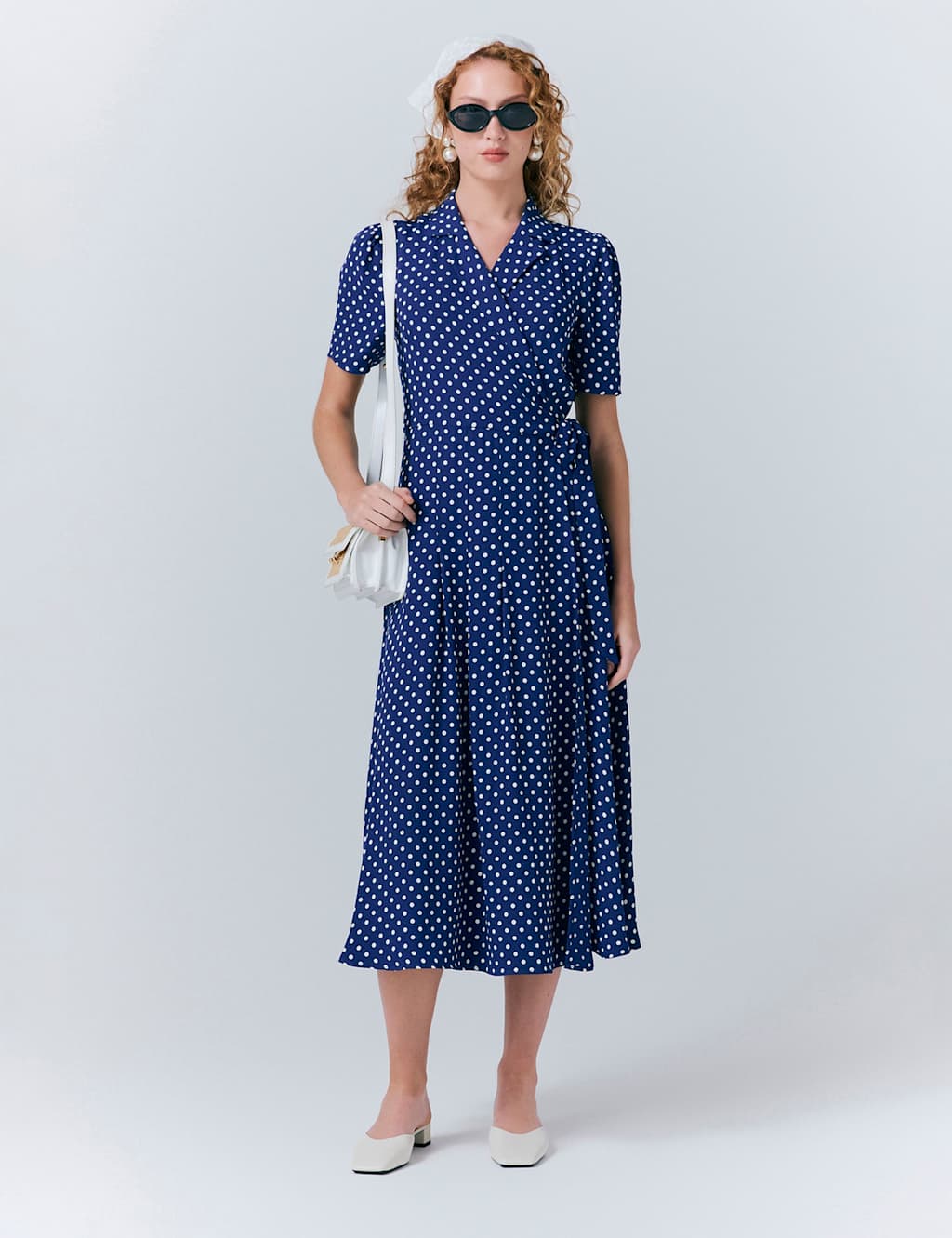 Crepe Spot Print Midaxi Wrap Tea Dress