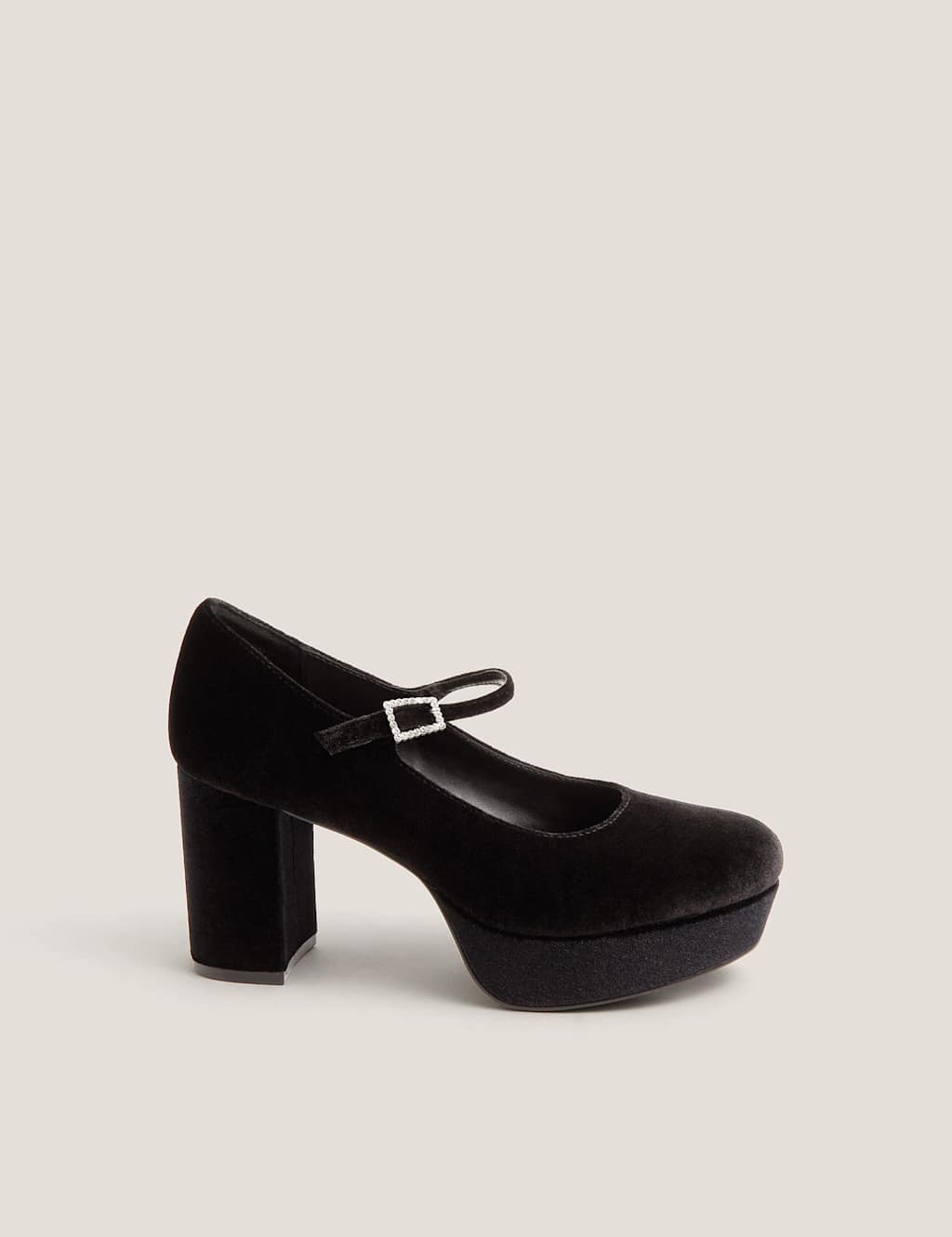 Monsoon Velvet Platform Mary Jane Shoes Black