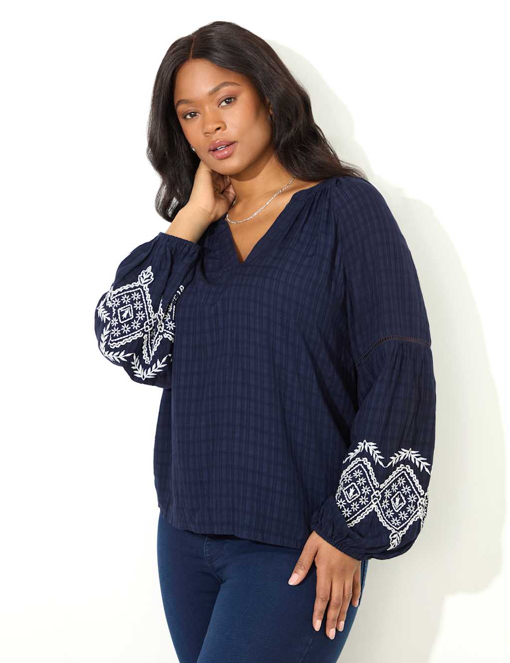 Embroidered V-Neck Top