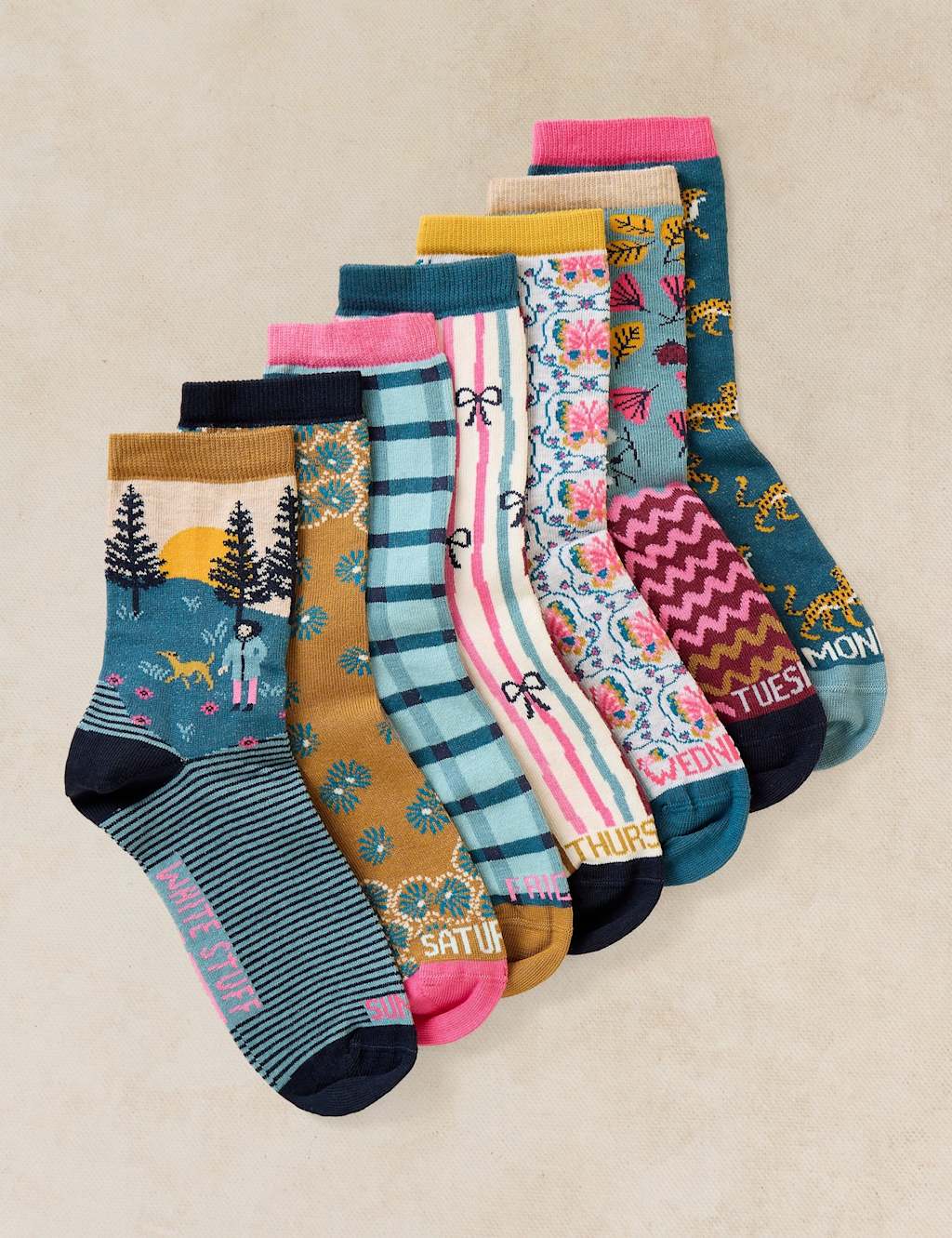 White Stuff Women's 7 Pack Cotton Rich Day Of The Week Socks - 3-5 - Pink Mix - Available at M&S