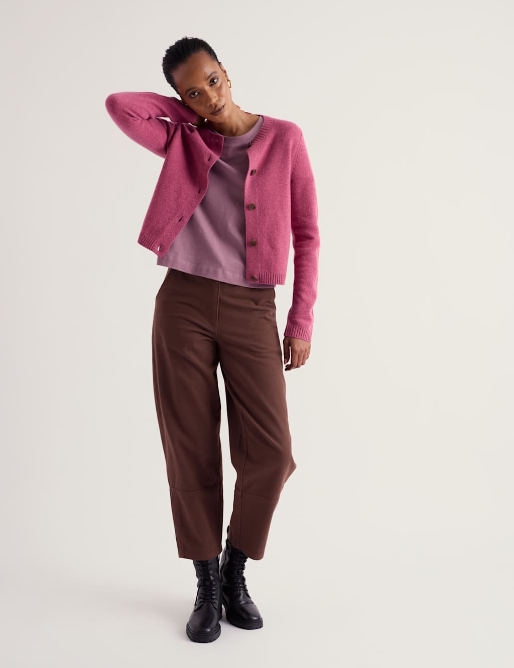 Seasalt Cornwall Women's Merino Wool Rich Crew Neck Cardigan - 12 - Pink - Available at M&S
