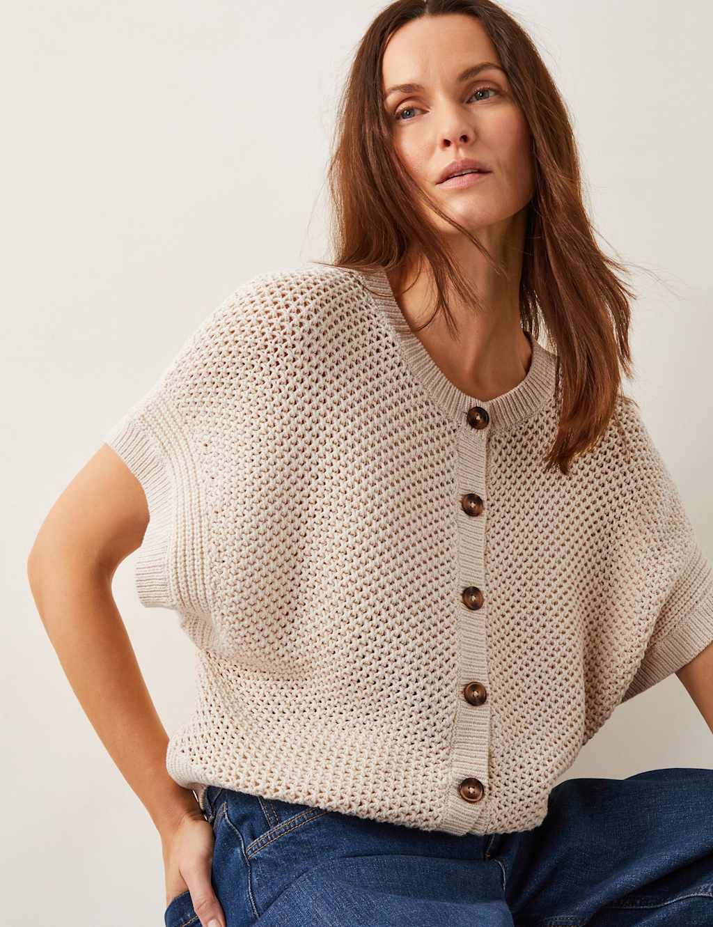 Pure Cotton Textured Batwing Sleeve Cardigan