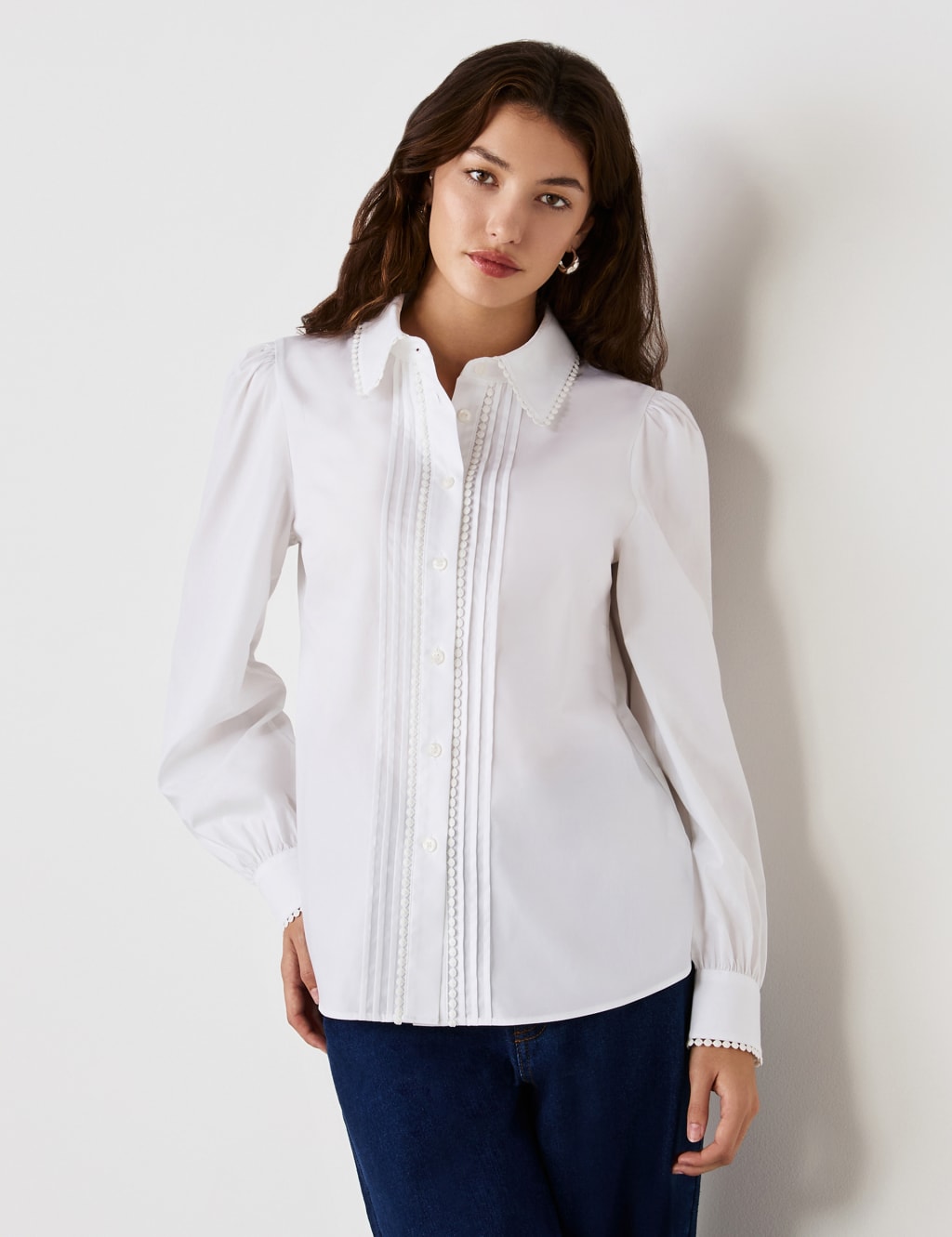 Cotton Rich Pintuck Blouson Sleeve Shirt