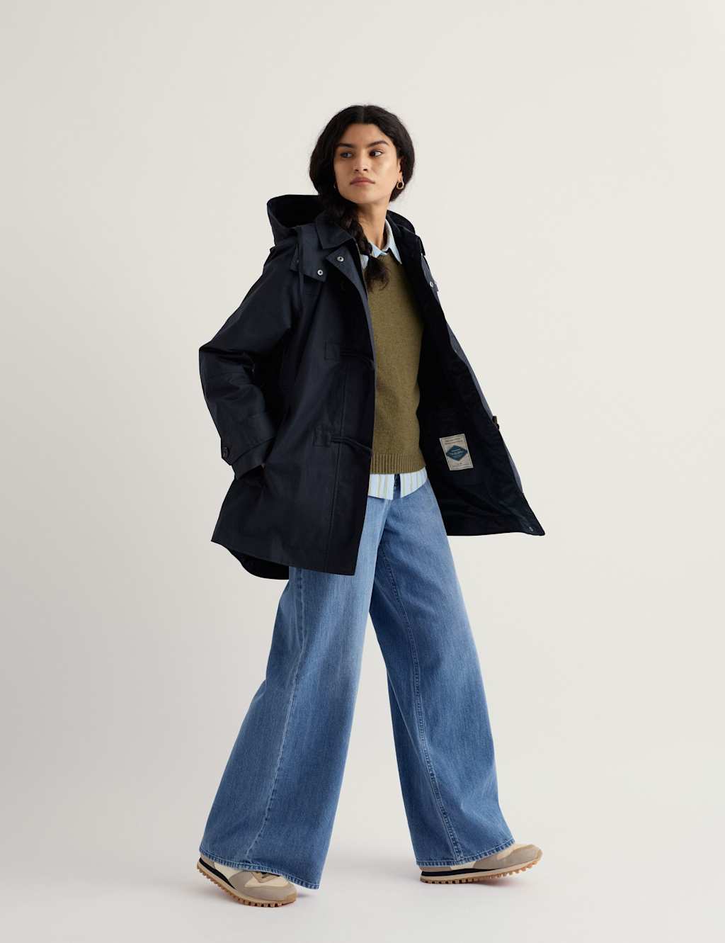 Seasalt Cornwall Women's Linen Rich Hooded Duffle Coat - 24 - Navy - Available at M&S