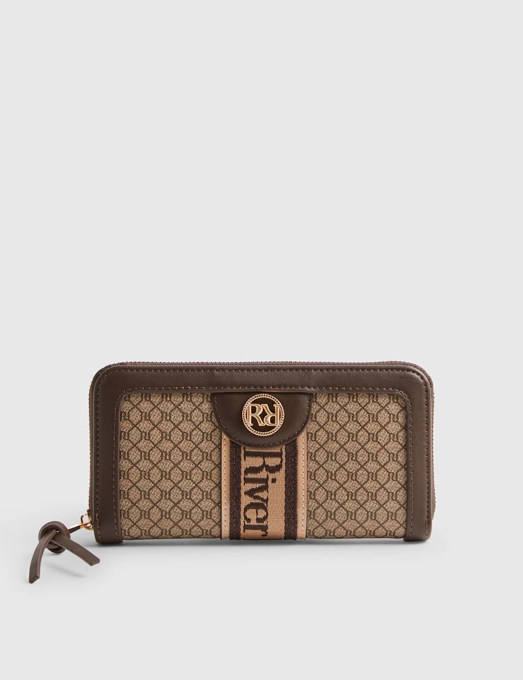 River Island Women's Monogram Zip Around Purse - Brown Mix - Available at M&S