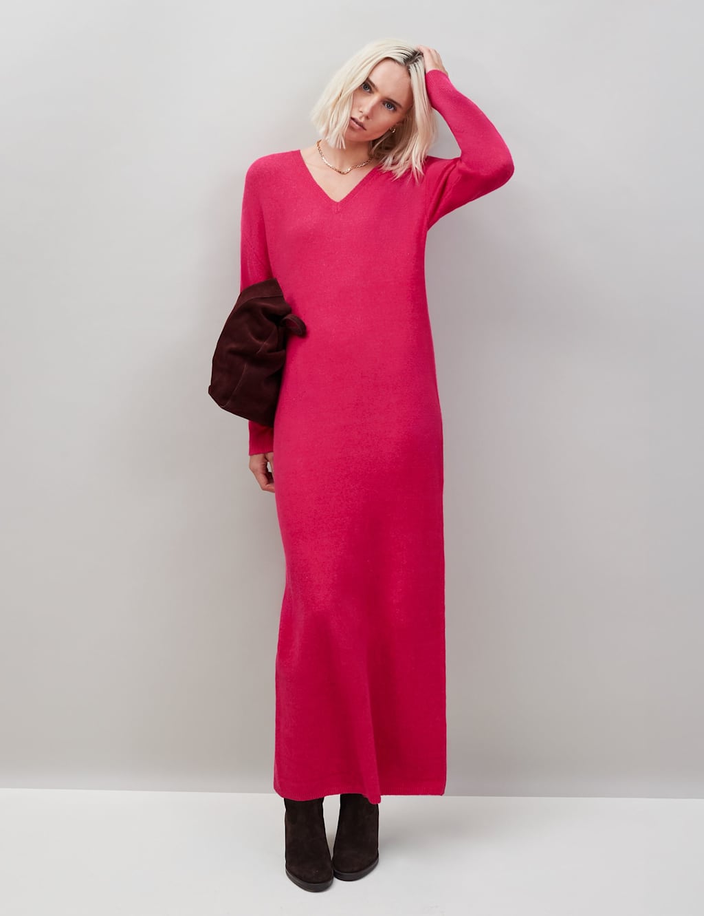 RO&ZO Cotton Blend Midaxi Jumper Dress Pink