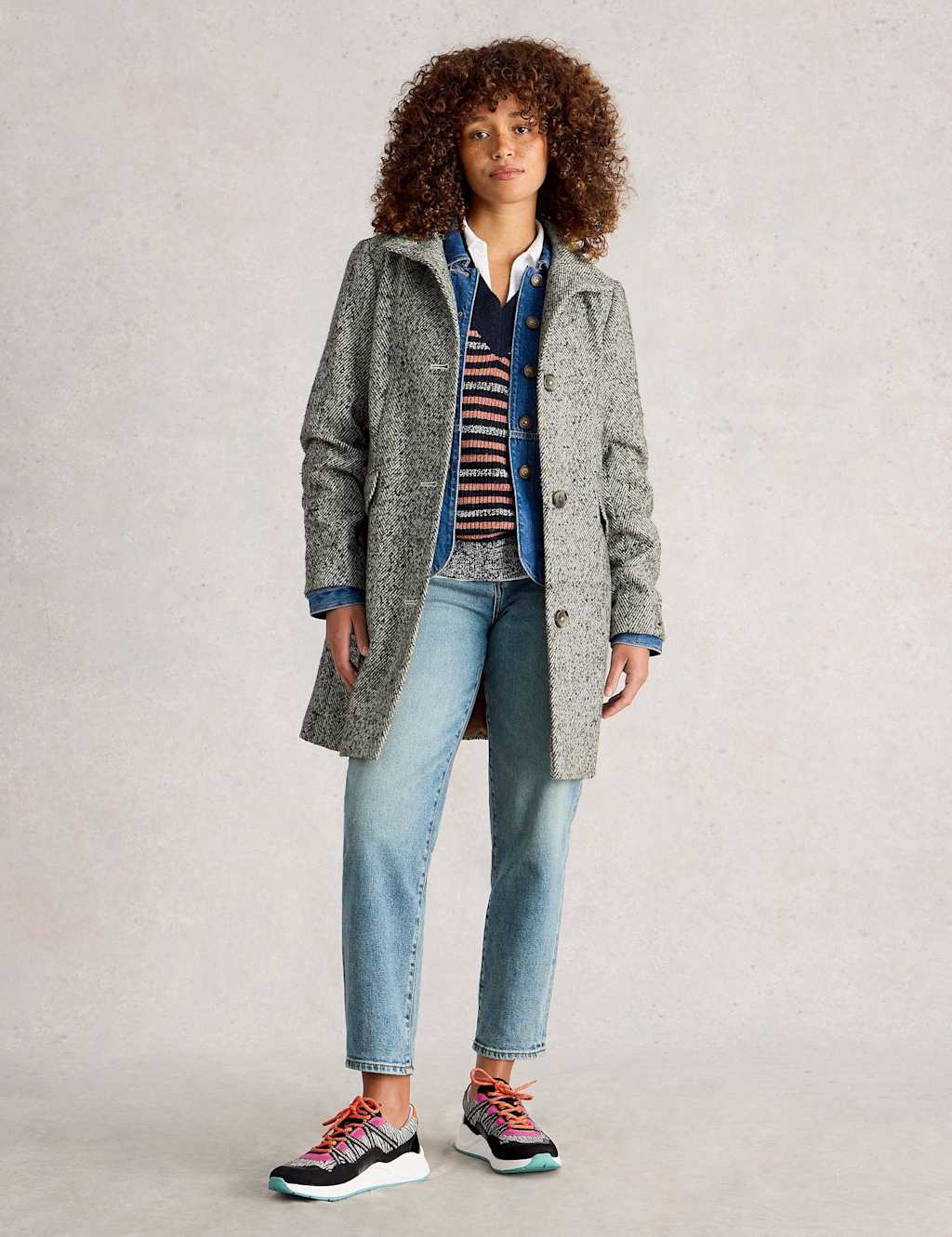 White Stuff Women's Karla Tweed Wool Blend Coat - 12REG - Grey Mix, Grey Mix