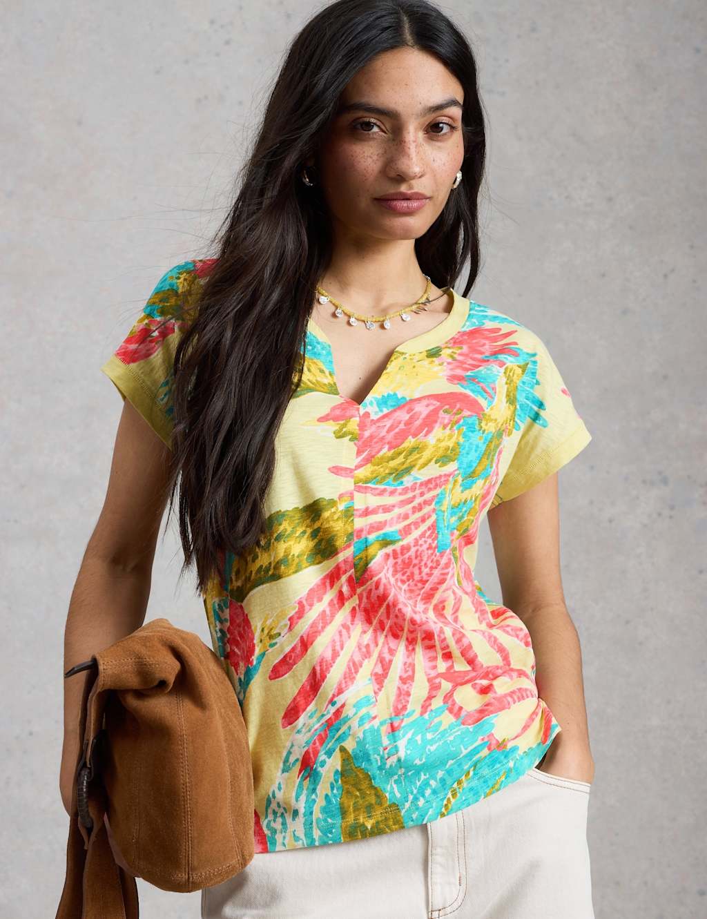 White Stuff Women's Pure Cotton Floral T-Shirt - 12 - Green Mix - Available at M&S