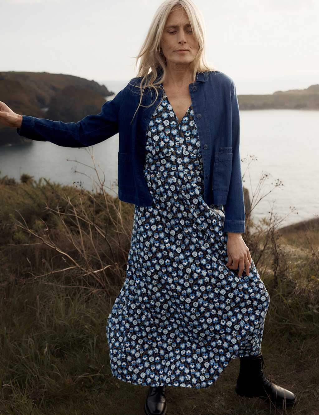 Seasalt Cornwall Women's Pure Cotton Floral Midi Skater Dress - 10 - Navy Mix - Available at M&S