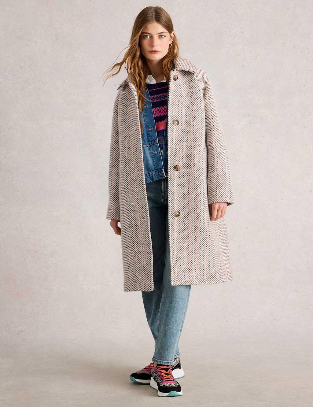 White Stuff Women's Wool Blend Herringbone Coat - 12REG - White Mix, White Mix