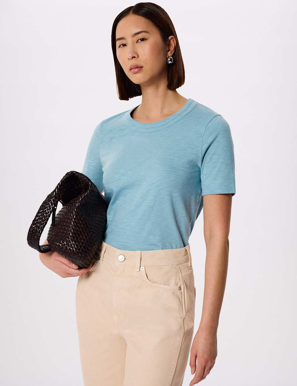 Whistles Women's Rosa Pure Cotton T-Shirt - Small - Blue - Available at M&S