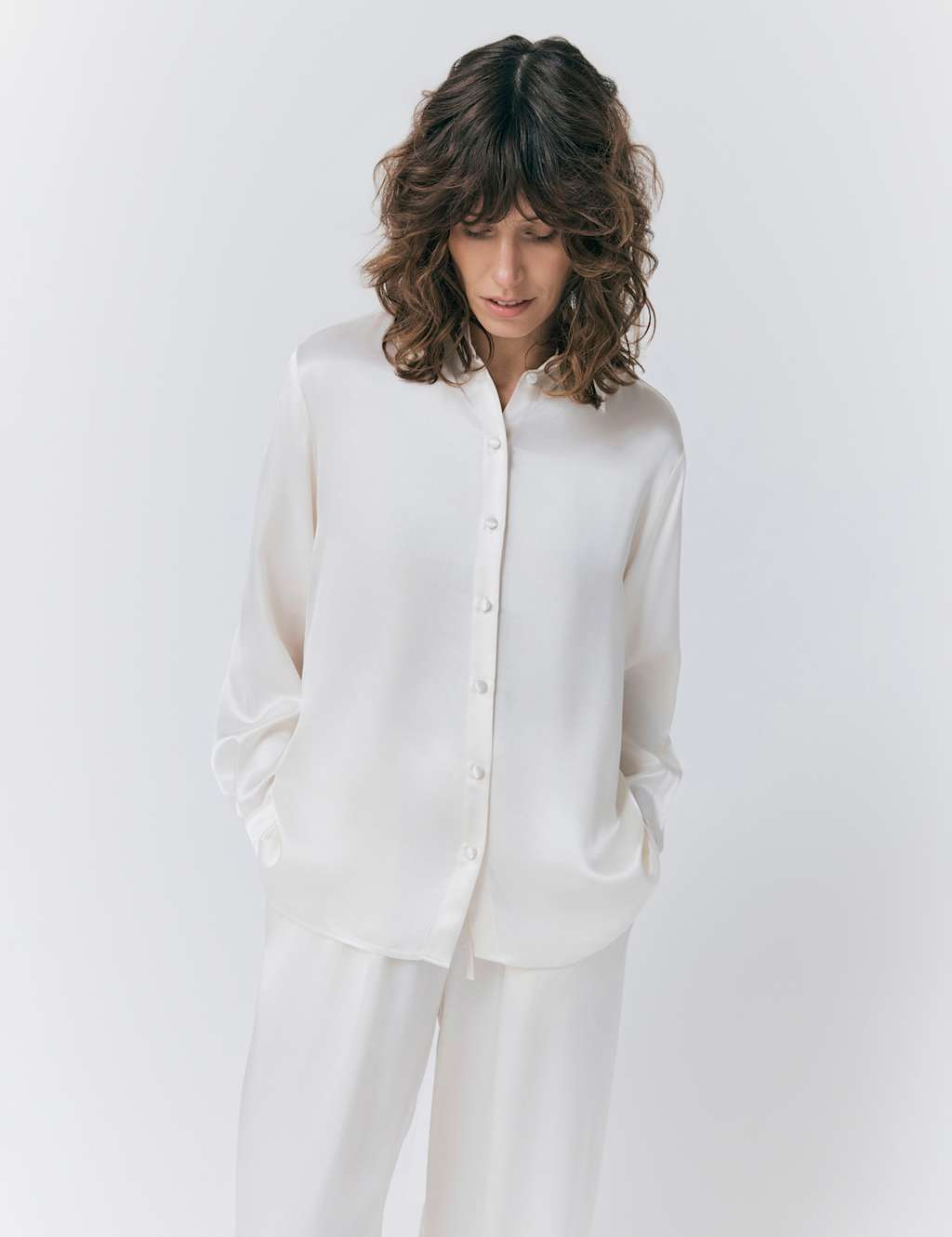 Satin Collared Button Through Shirt