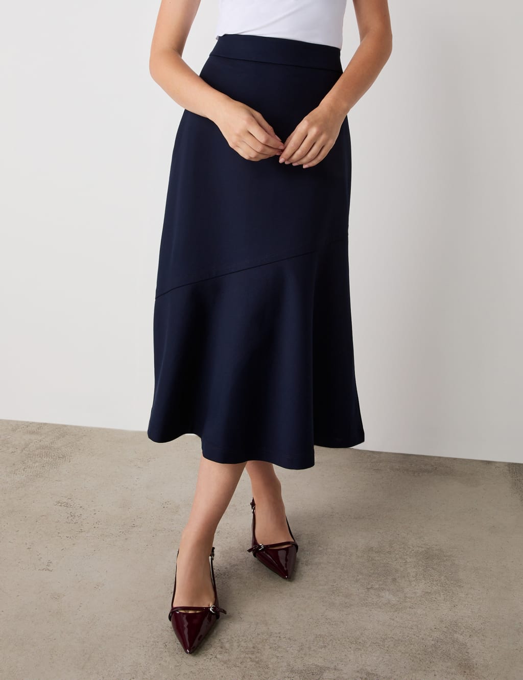 Ponte Jersey A-Line Midi Skirt