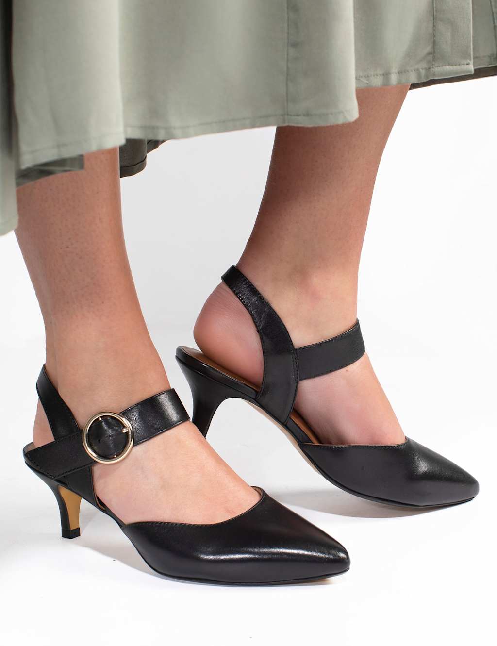 Jones Bootmaker Women's Leather Buckle Kitten Heel Court Shoes - 7 - Black - Available at M&S