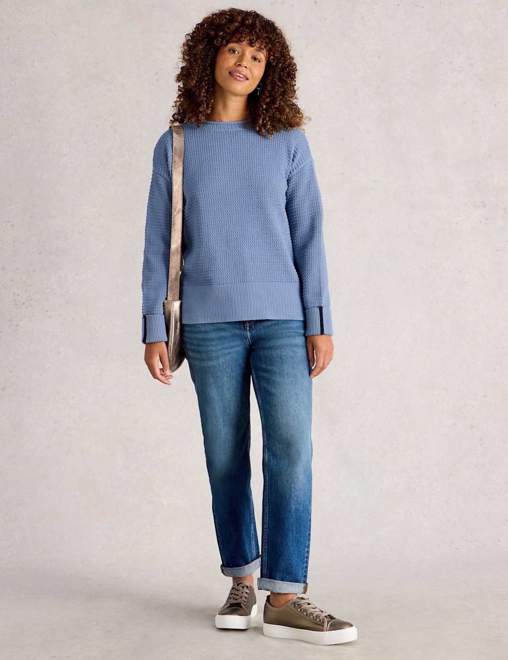 White Stuff Pure Cotton Textured Jumper Blue