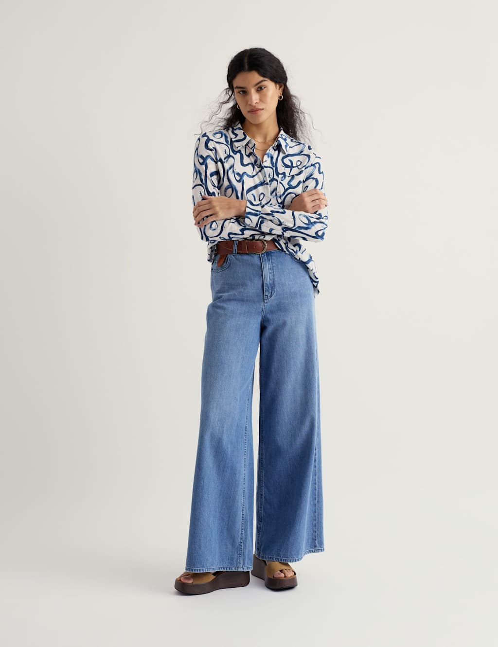 Seasalt Cornwall Women's Pure Cotton Jersey Printed Collared Shirt - 14 - Blue Mix - Available at M&S