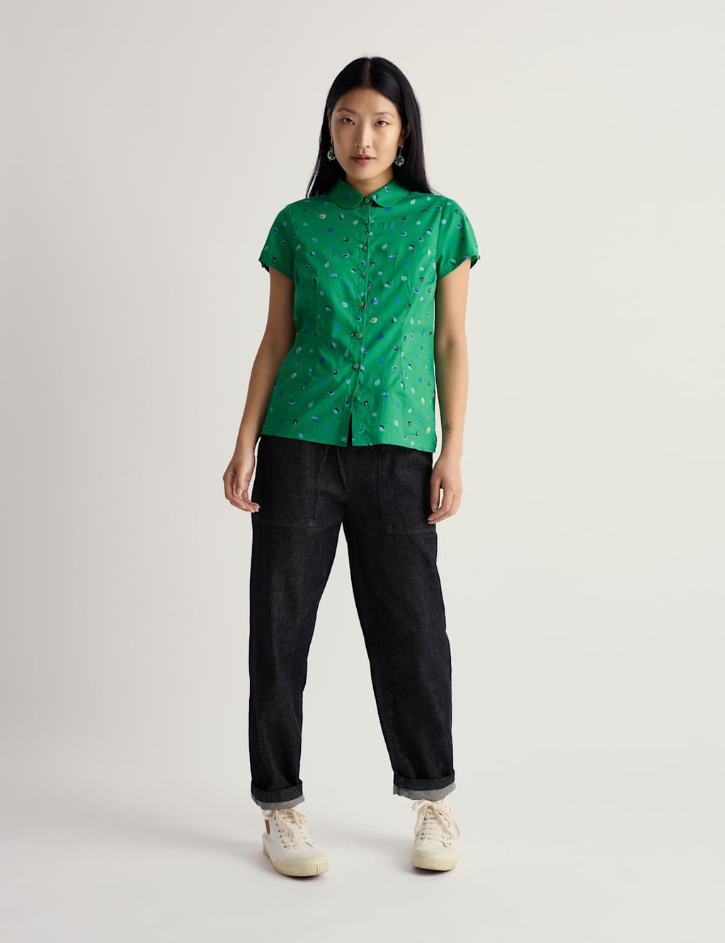 Seasalt Cornwall Women's Pure Cotton Printed Peter Pan Collar Shirt - 18 - Green Mix - Available at M&S