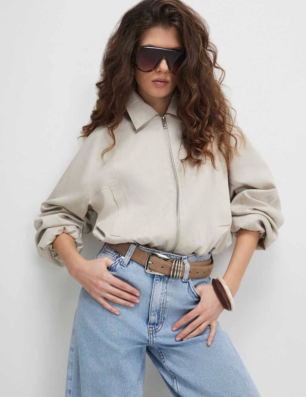 River Island Women's Lyocell Rich Oversized Harrington Jacket - Medium - Cream - Available at M&S