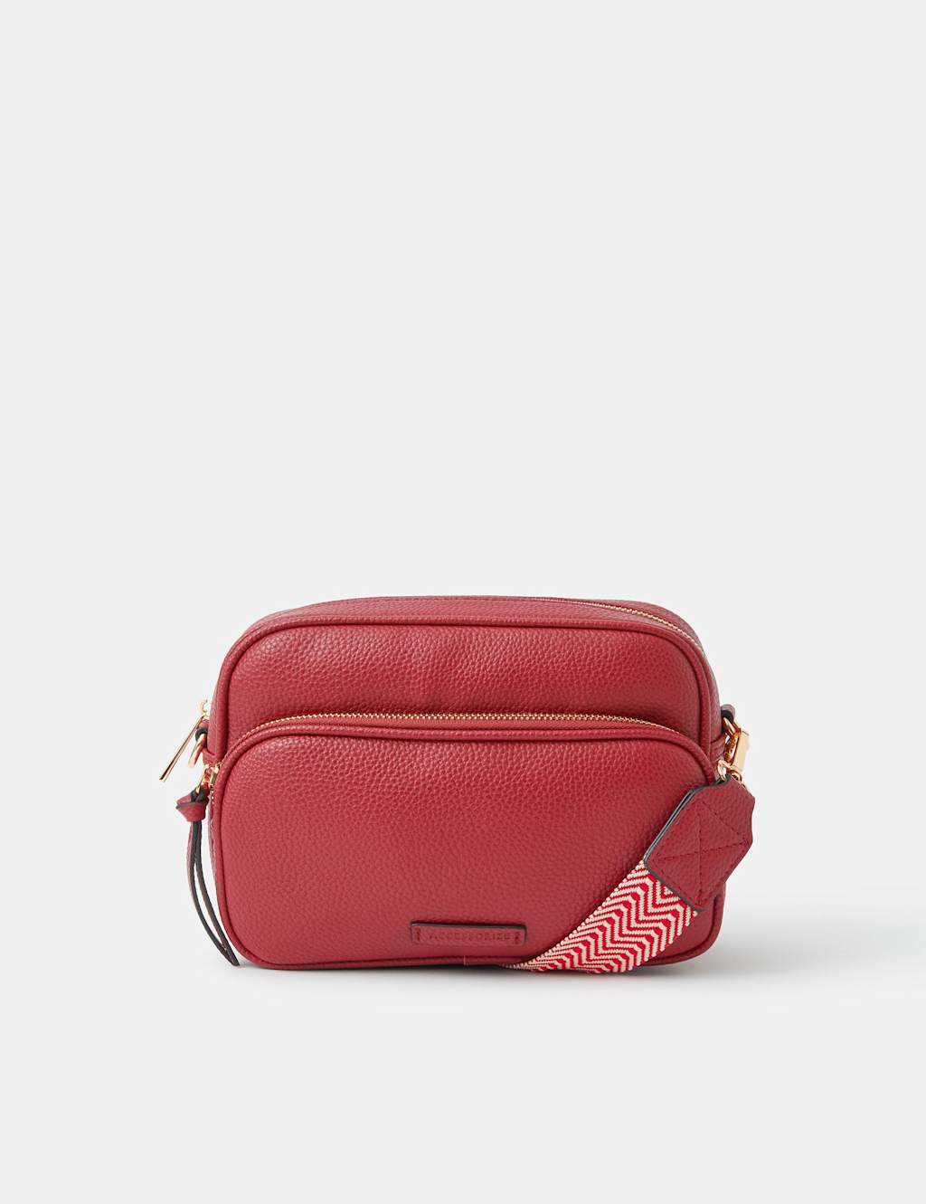 ACCESSORIZE Faux Leather Double Zip Cross Body Camera Bag Red