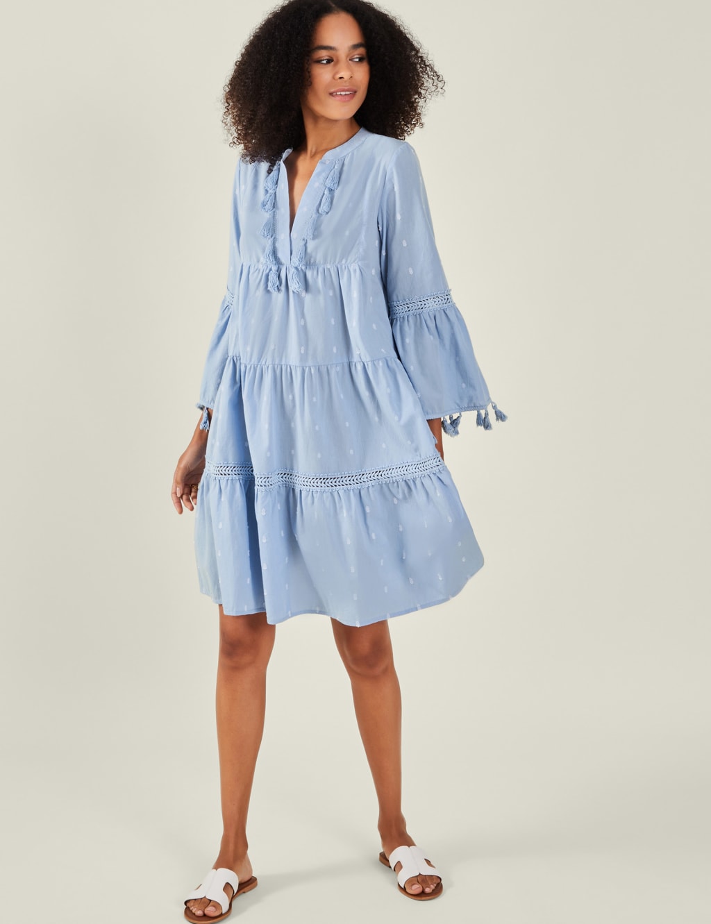 Pure Cotton V-Neck Embroidered Beach Dress