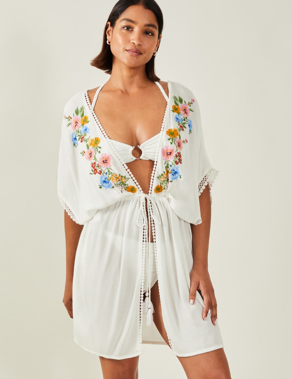Floral Embroidered Mini Kaftan Dress