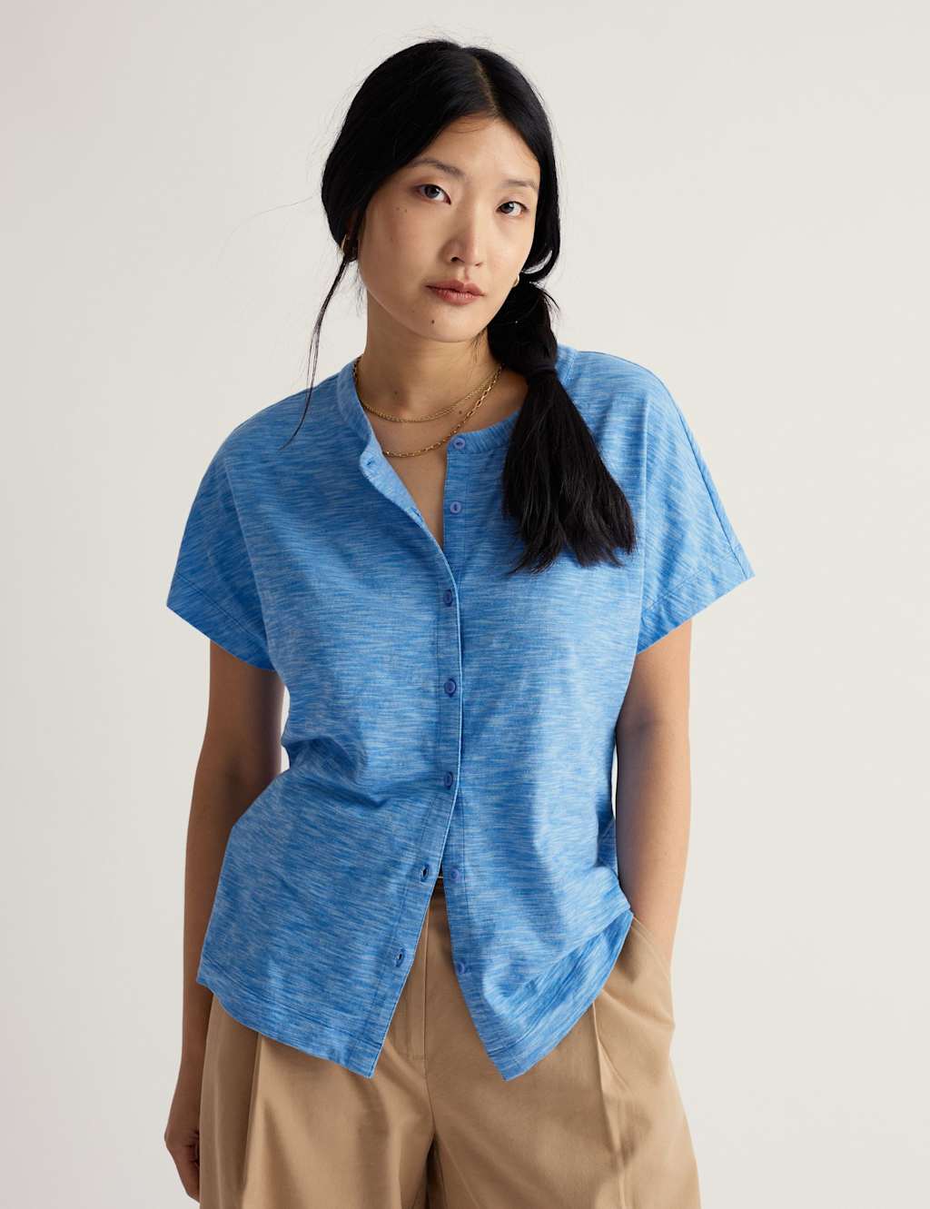 Seasalt Cornwall Women's Pure Cotton Textured Button Through Top - 8 - Blue Mix - Available at M&S