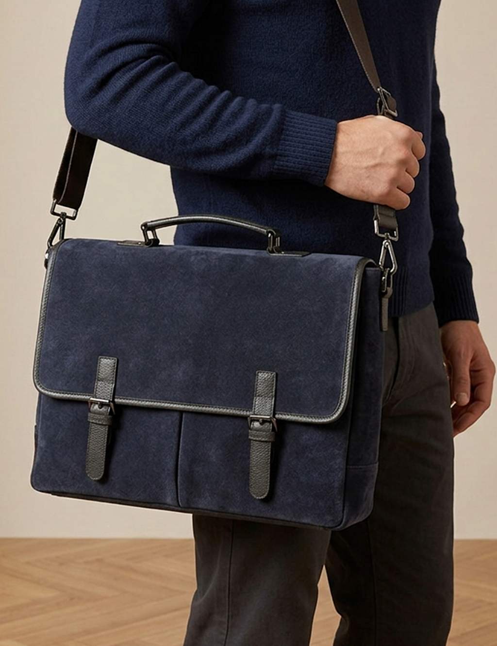 Jones Bootmaker Men's Leather Buckle Briefcase - Navy - Available at M&S